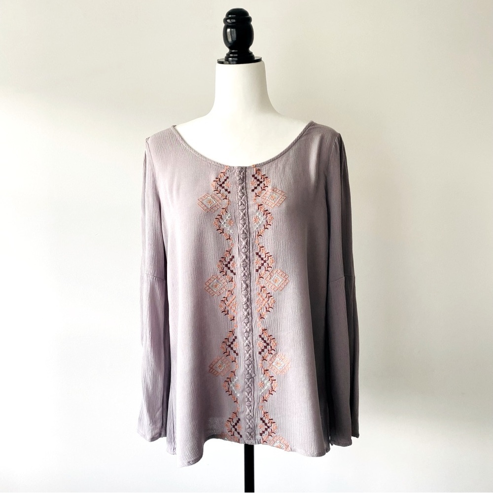 Embroidered Boho Long Sleeve Top
